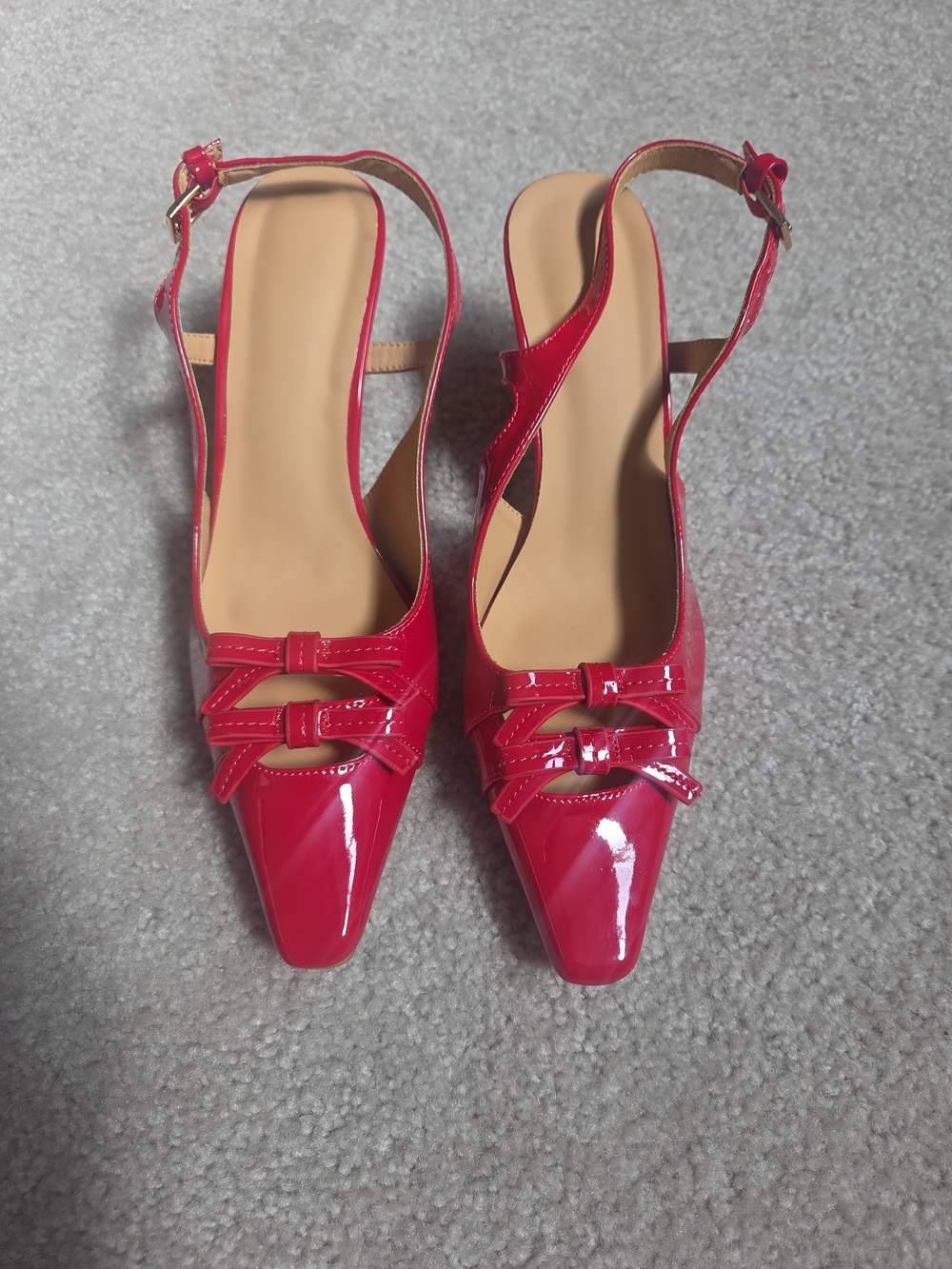 Red Patent Slingback Pointed-Toe Pumps